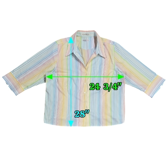 Foxcroft Sport Wrinkle Free Multicolor Rainbow Stripe Button-Up Shirt Office - Picture 3 of 8